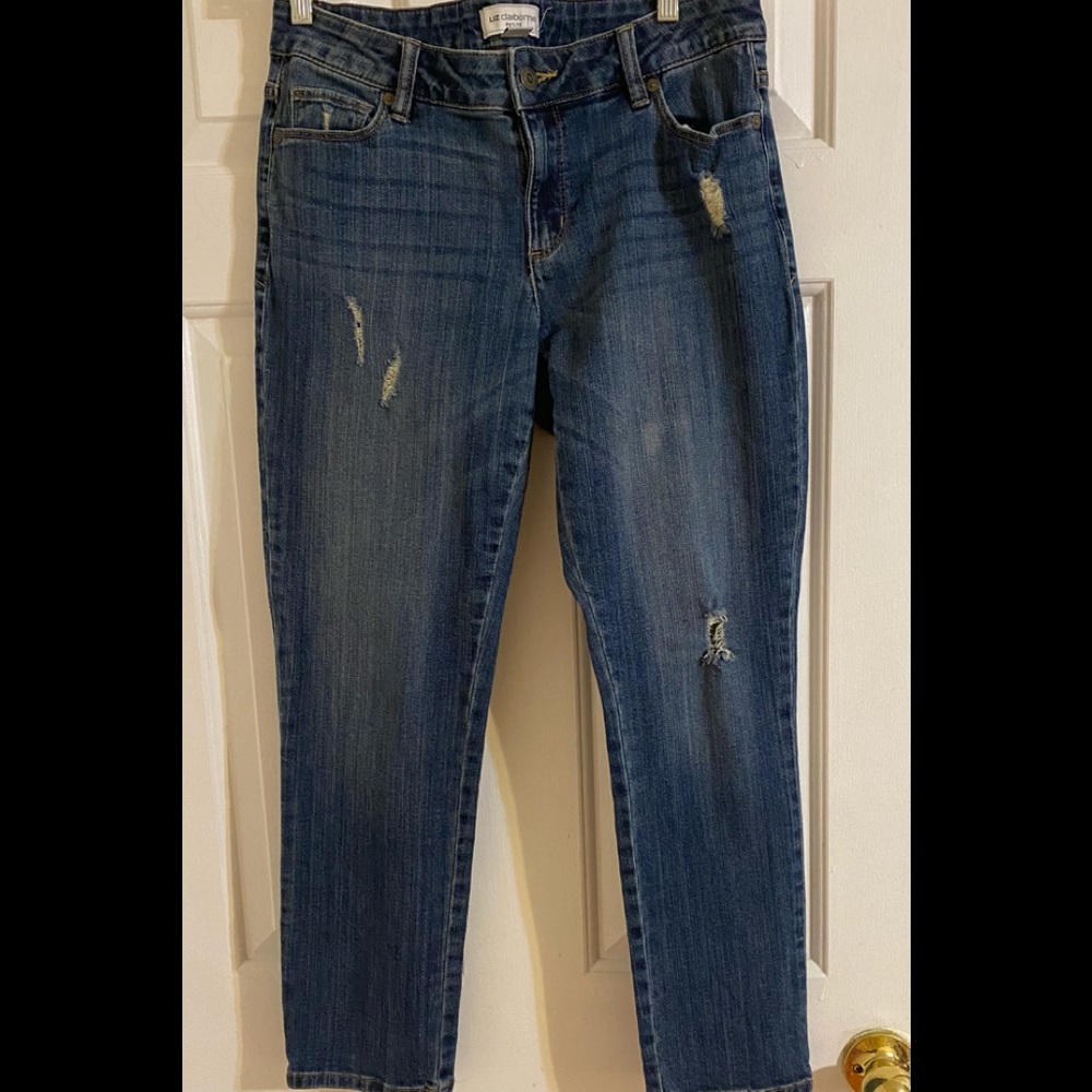 Liz Claiborne Boyfriend Distressed Petite Size 6P Blue Jeans